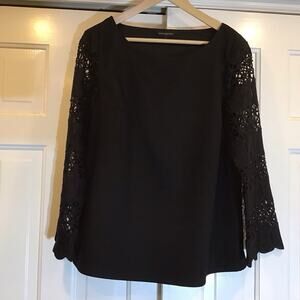 Banana Republic WomenTop Black SzL Crochet Sleeve Career Money Luxury Minimalist